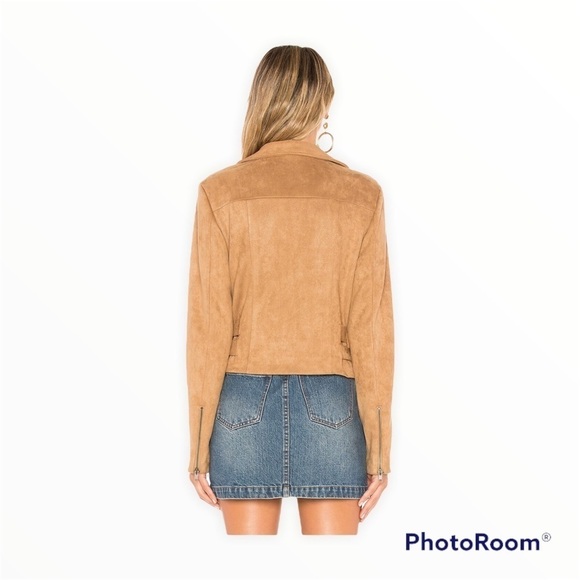 LOVERS + FRIENDS REVOLVE Tan Pierce Faux Suede Moto Jacket Size XS Neutral - Picture 4 of 9